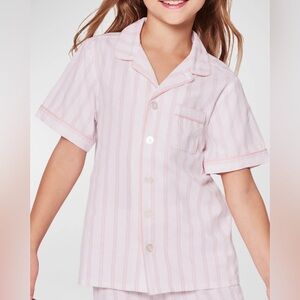 NWOT Petite Plume Girl’s Pajama Top Pink White Stripe Size 7